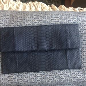 Brand new navy blue snakeskin clutch